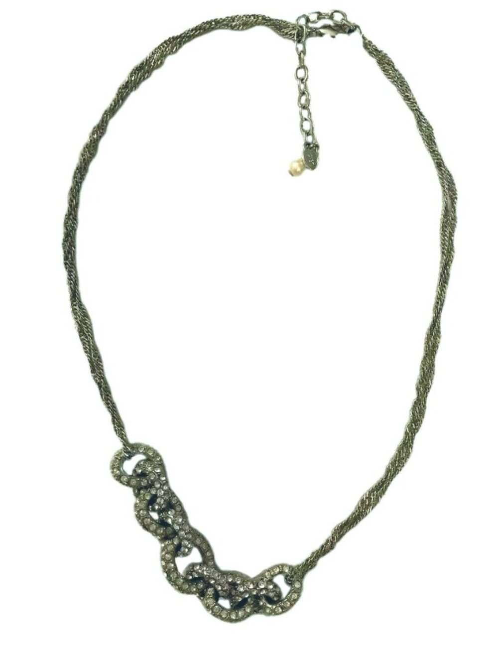 Monet Necklace Vintage Chainlink Adjustable Pave Silver Plate Crystal Rhinestone